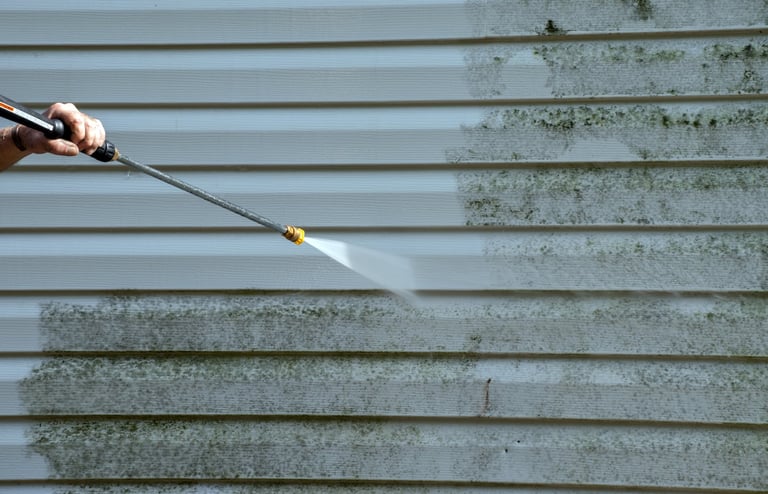 Before and after house siding cleaning