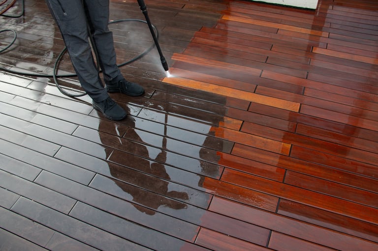 Before and after patio cleaning