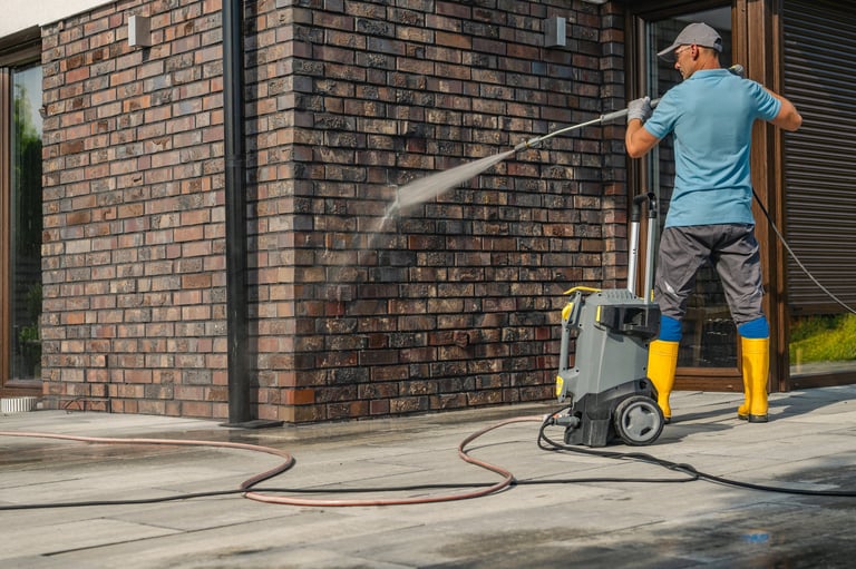 Brick wall pressure washing